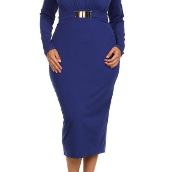 LONG SLEEVE ROYAL BLUE DRESS PLUS SIZE 2X - Picture 4 of 4